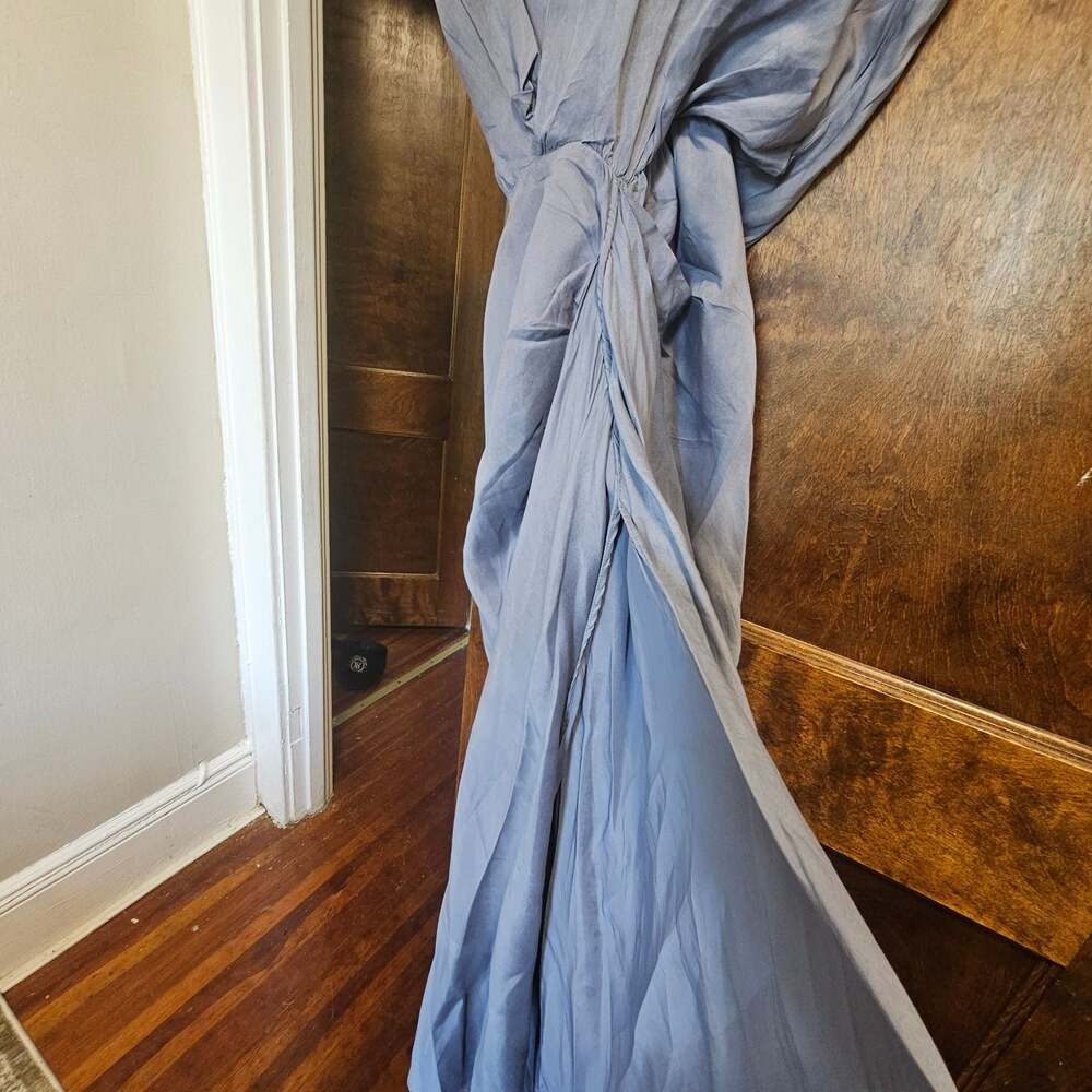Zara Draped Midi Dress Blue Twist Waist Cap Sleeve Faux Wrap Women's Size M - Picture 3 of 10